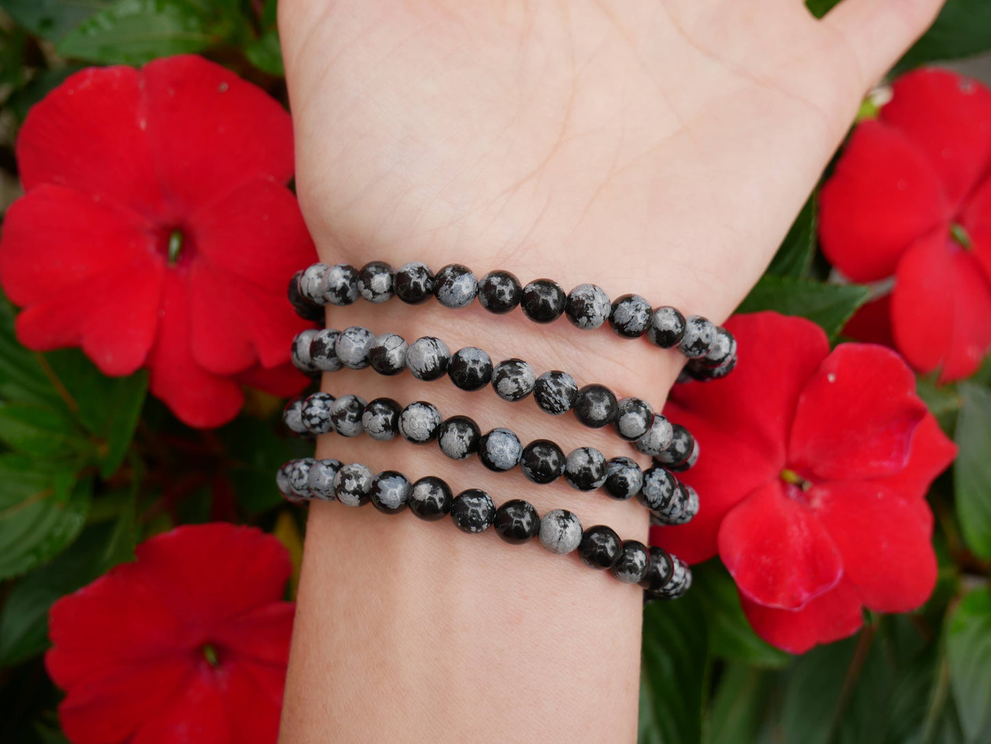 Snowflake Obsidian Beaded Bracelets 6mm