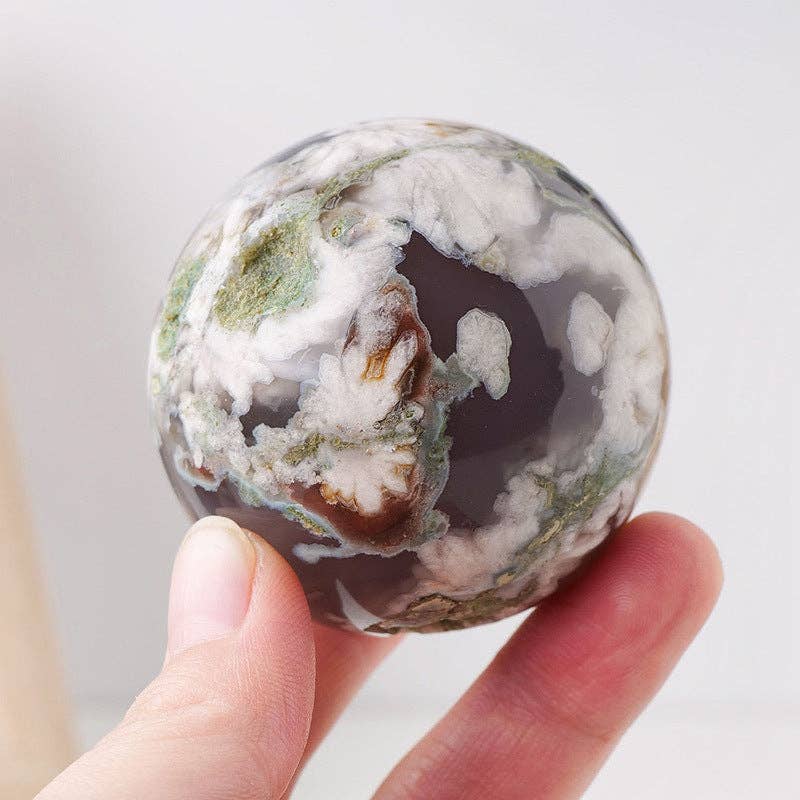 Natural Black Flower Agate Crystal Sphere Ball
