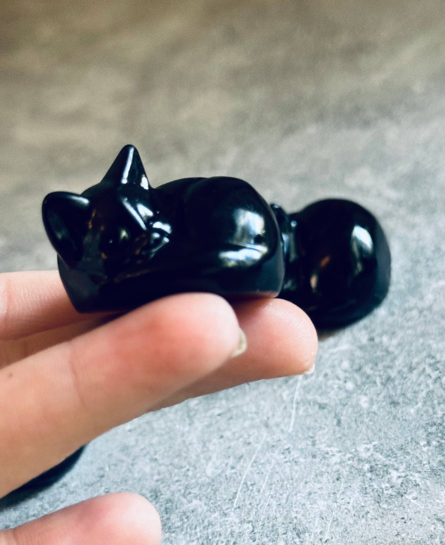 Sleepy Black Obsidian Cats, Mini Black Cat, Black Crystal Cat, Cat Lover Gift