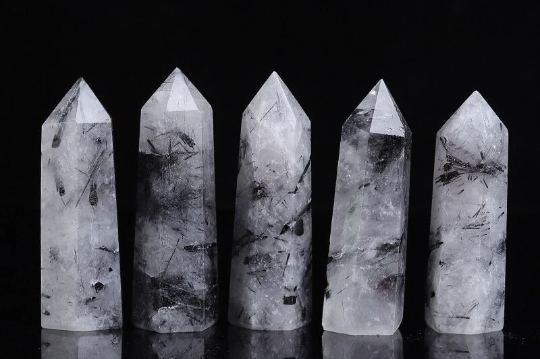 Black Quartz Rutilated Crystal Obelisk Tower Point Generator