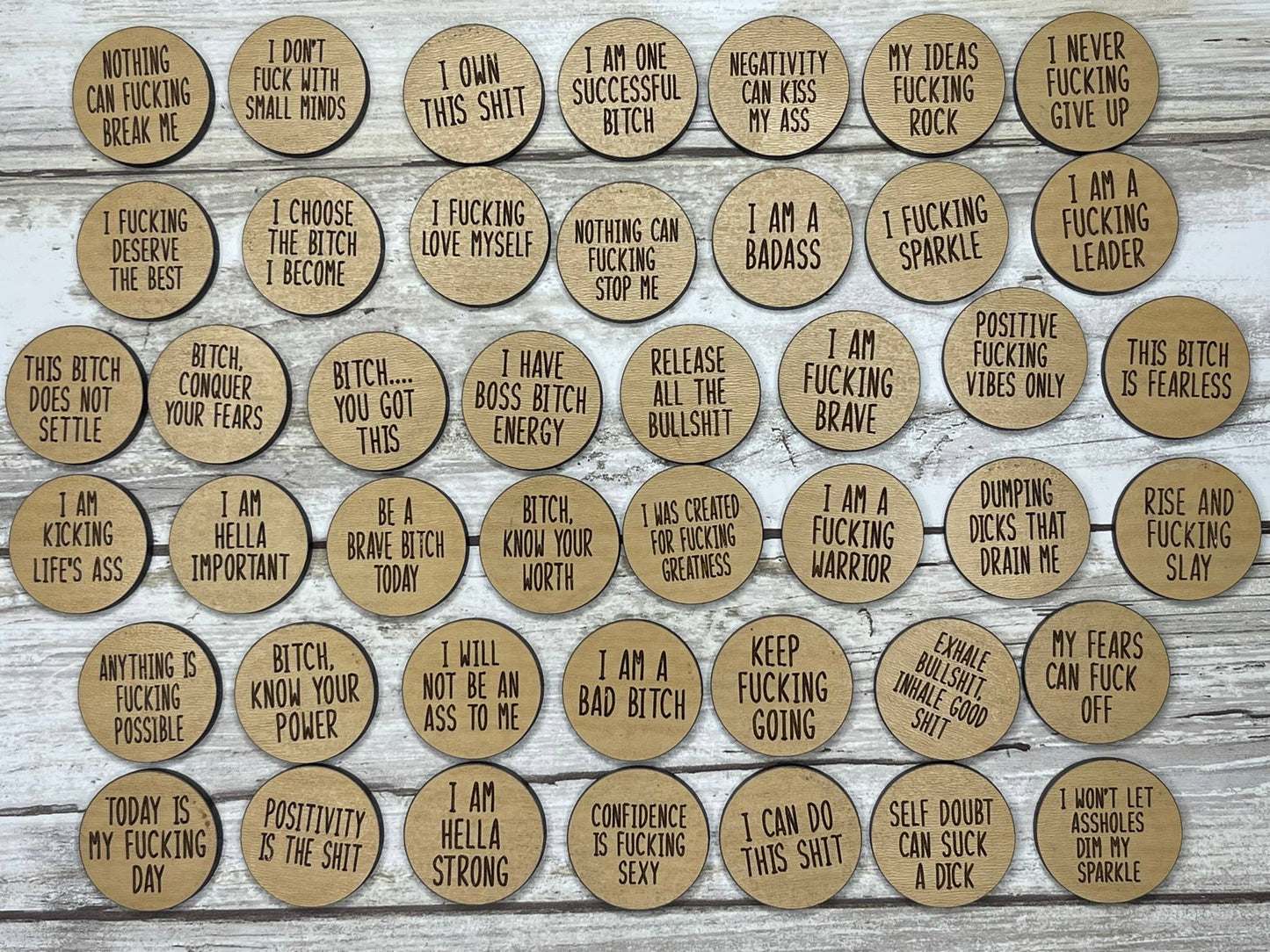 Sweary Affirmation Tokens with Burlap Bag
