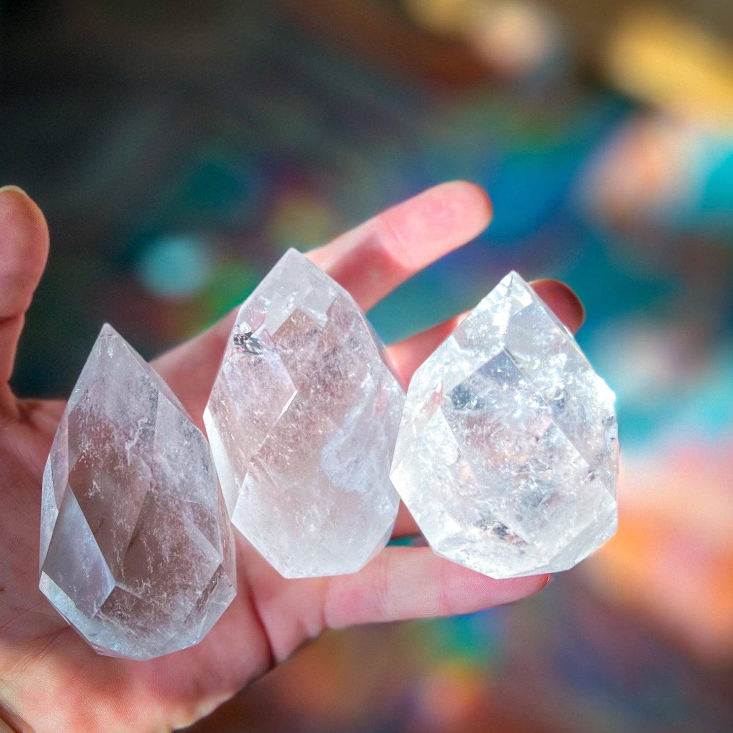 Clear Quartz Faceted Flames, Ethically Sourced Crystals