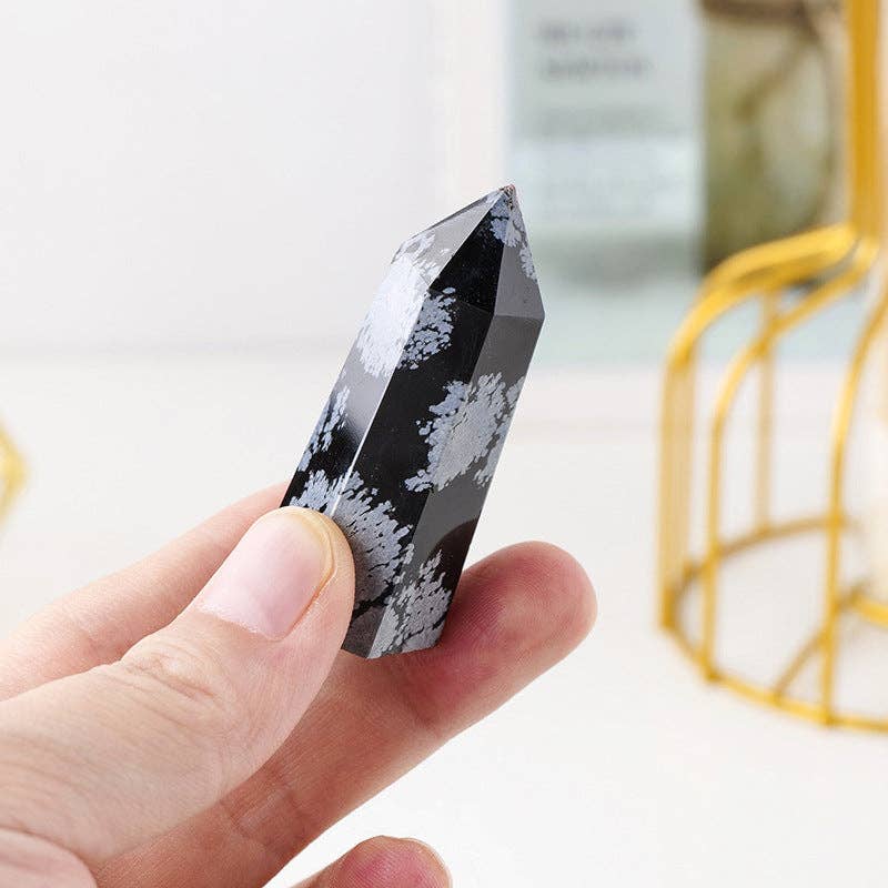 Natural Snowflake Obsidian Crystal Obelisk Tower Point