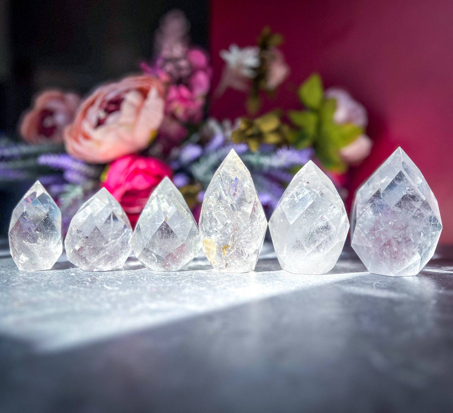 Clear Quartz Faceted Flames, Ethically Sourced Crystals