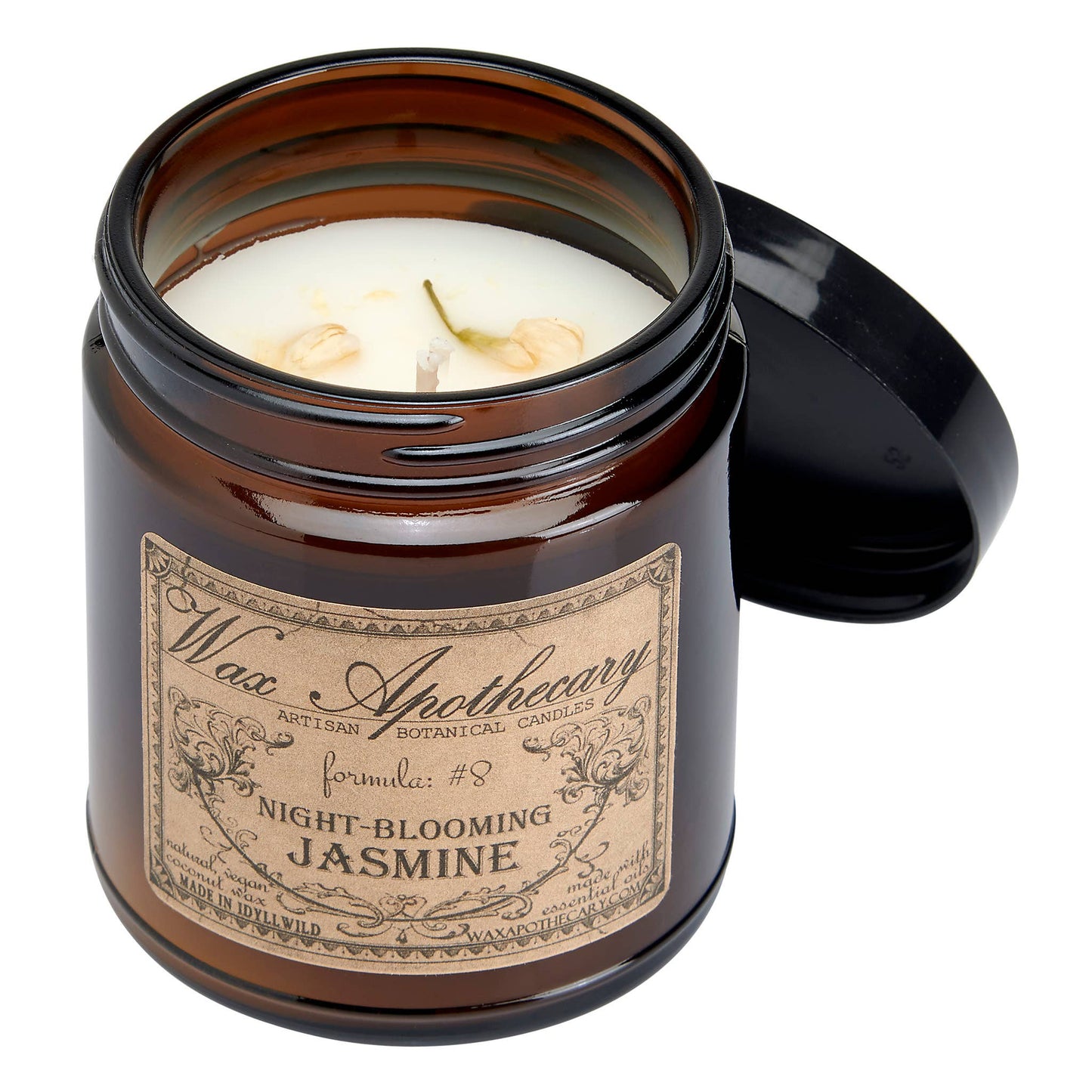 Night-Blooming Jasmine 6oz Botanical Candle Amber Glass Jar