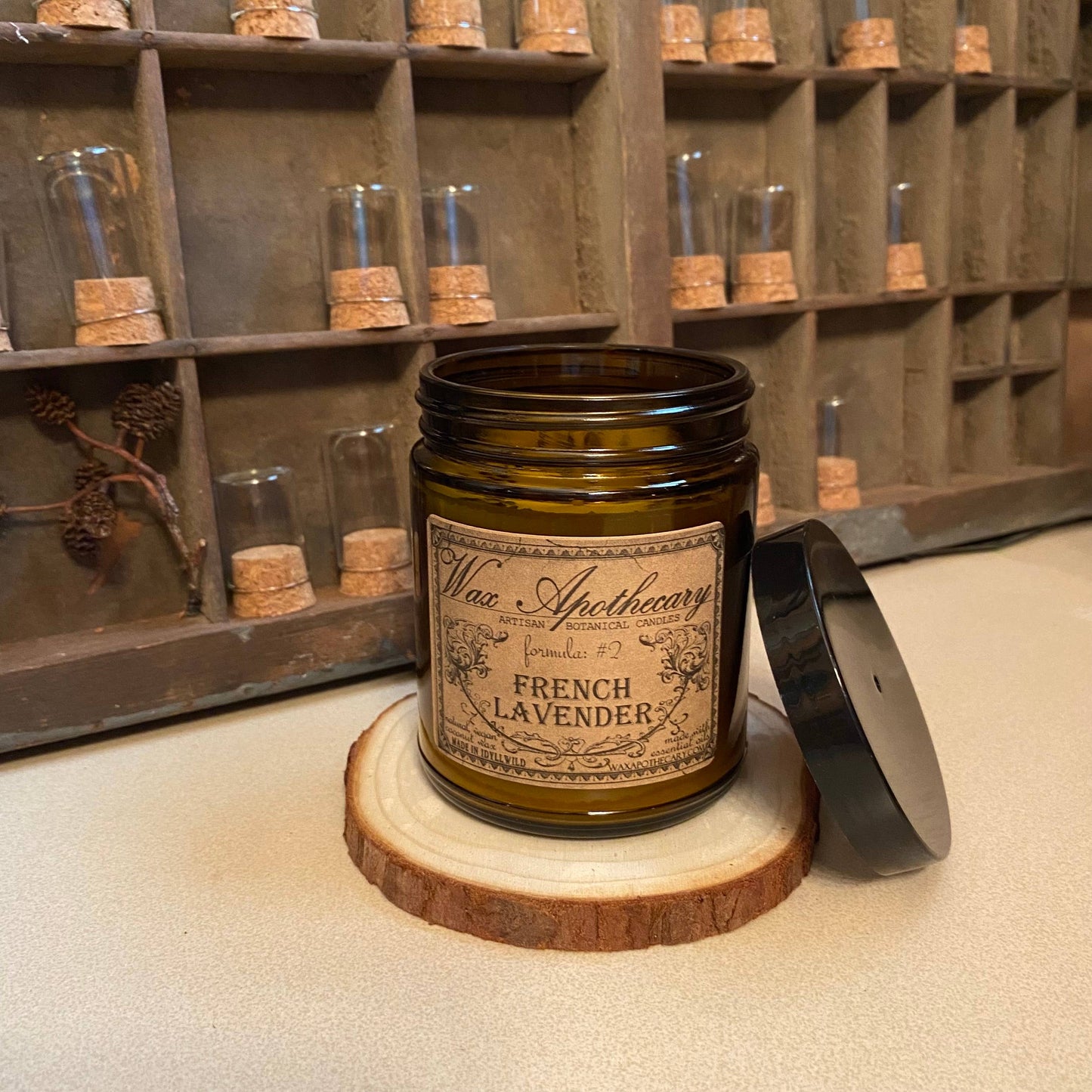 French Lavender 6oz Botanical Candle in Amber Glass Jar