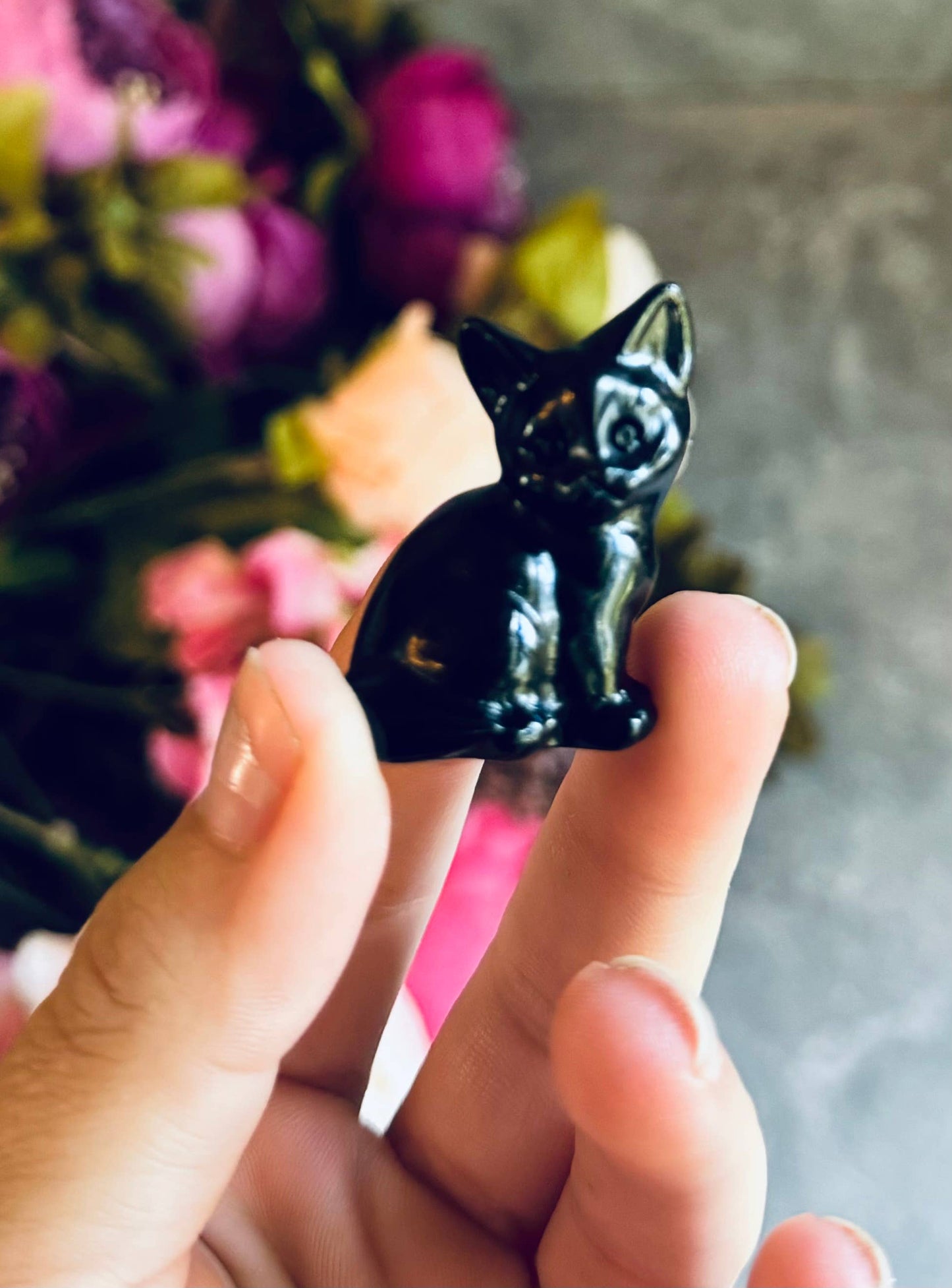 Black Obsidian Cat Mini Black Cat, Crystal Cat, Witchy