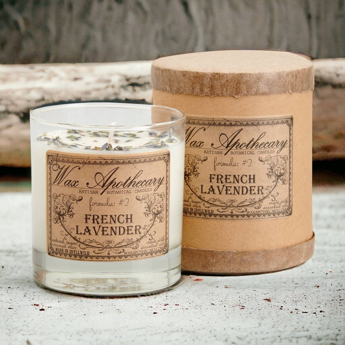 French Lavender Botanical Candle in Scotch Glass in Box 7oz