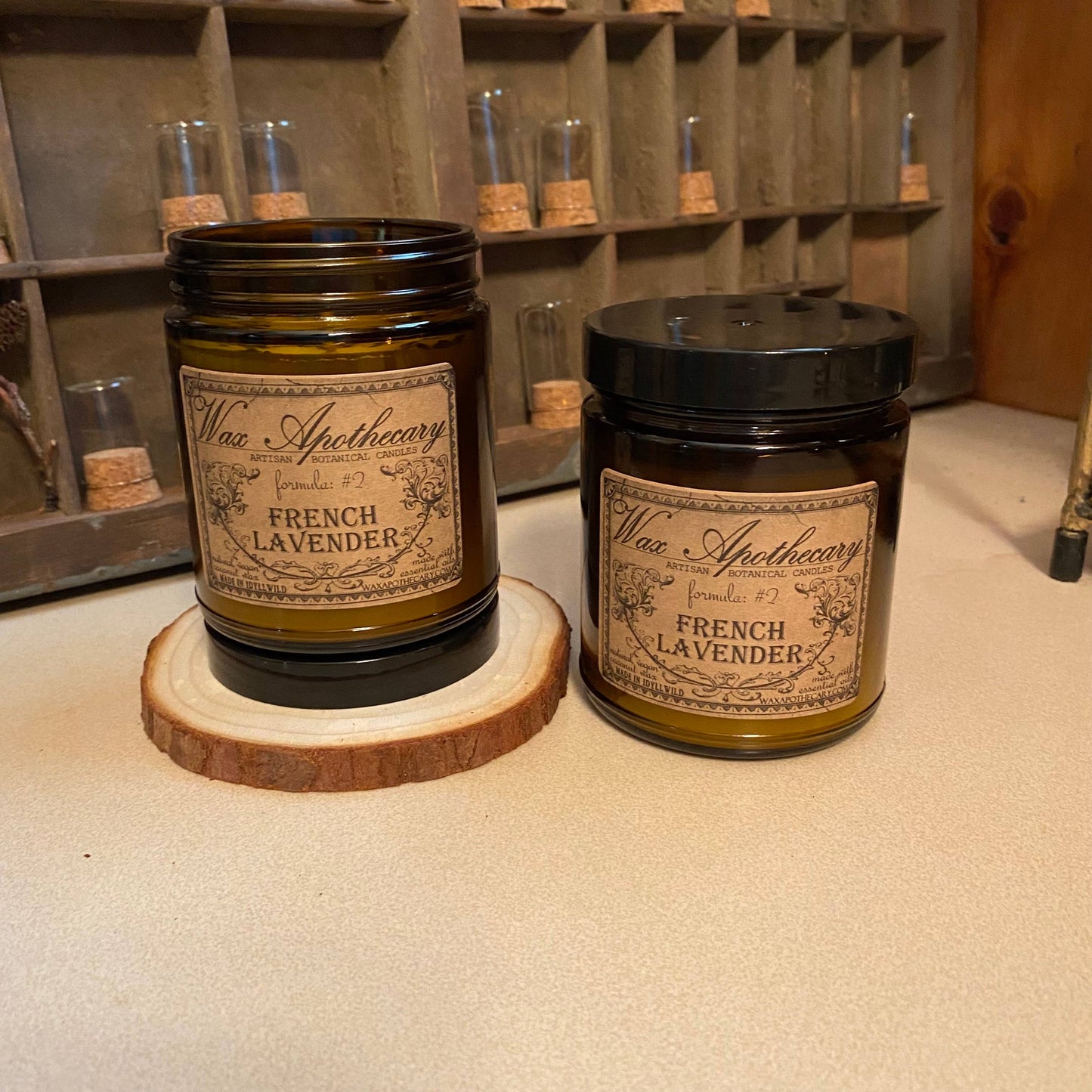 French Lavender 6oz Botanical Candle in Amber Glass Jar