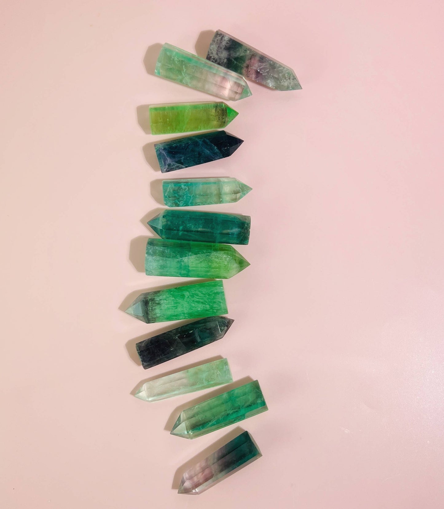 Natural Green Fluorite Quartz Crystal Point Spiritual Stone