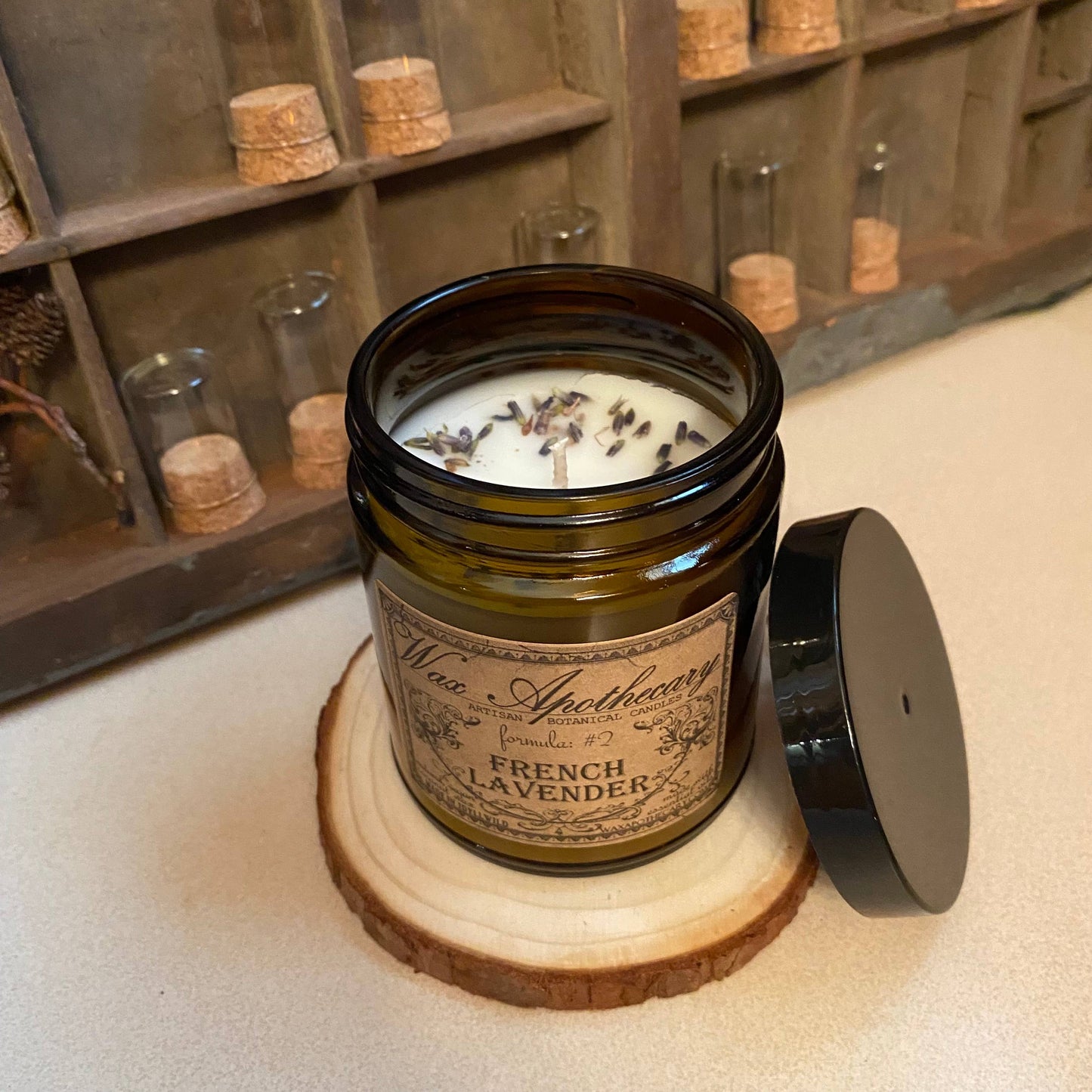 French Lavender 6oz Botanical Candle in Amber Glass Jar
