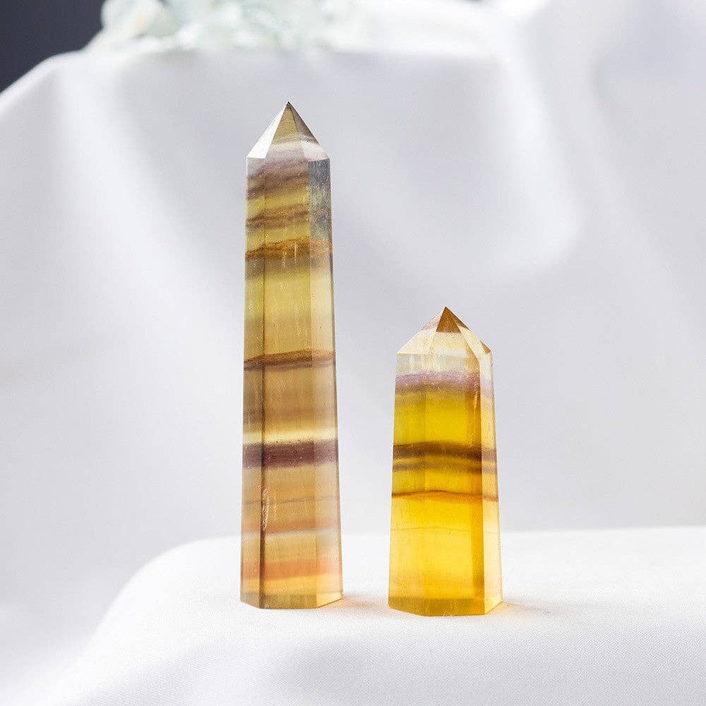 Natural Yellow Fluorite Crystal Obelisk Tower Point