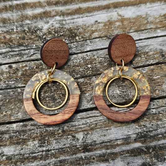 Gold Walnut & Resin Earrings
