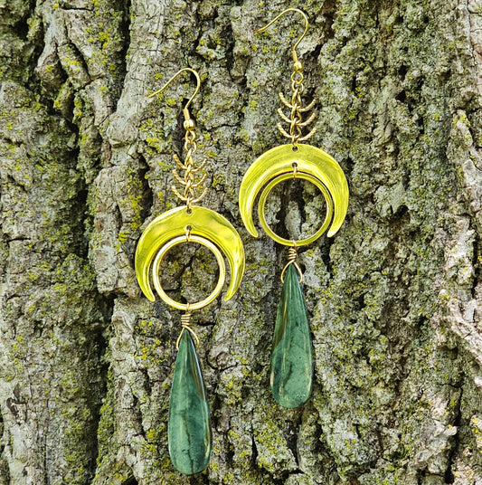 18kt Gold Plated Green Polychrome Jasper Teardrop Earrings