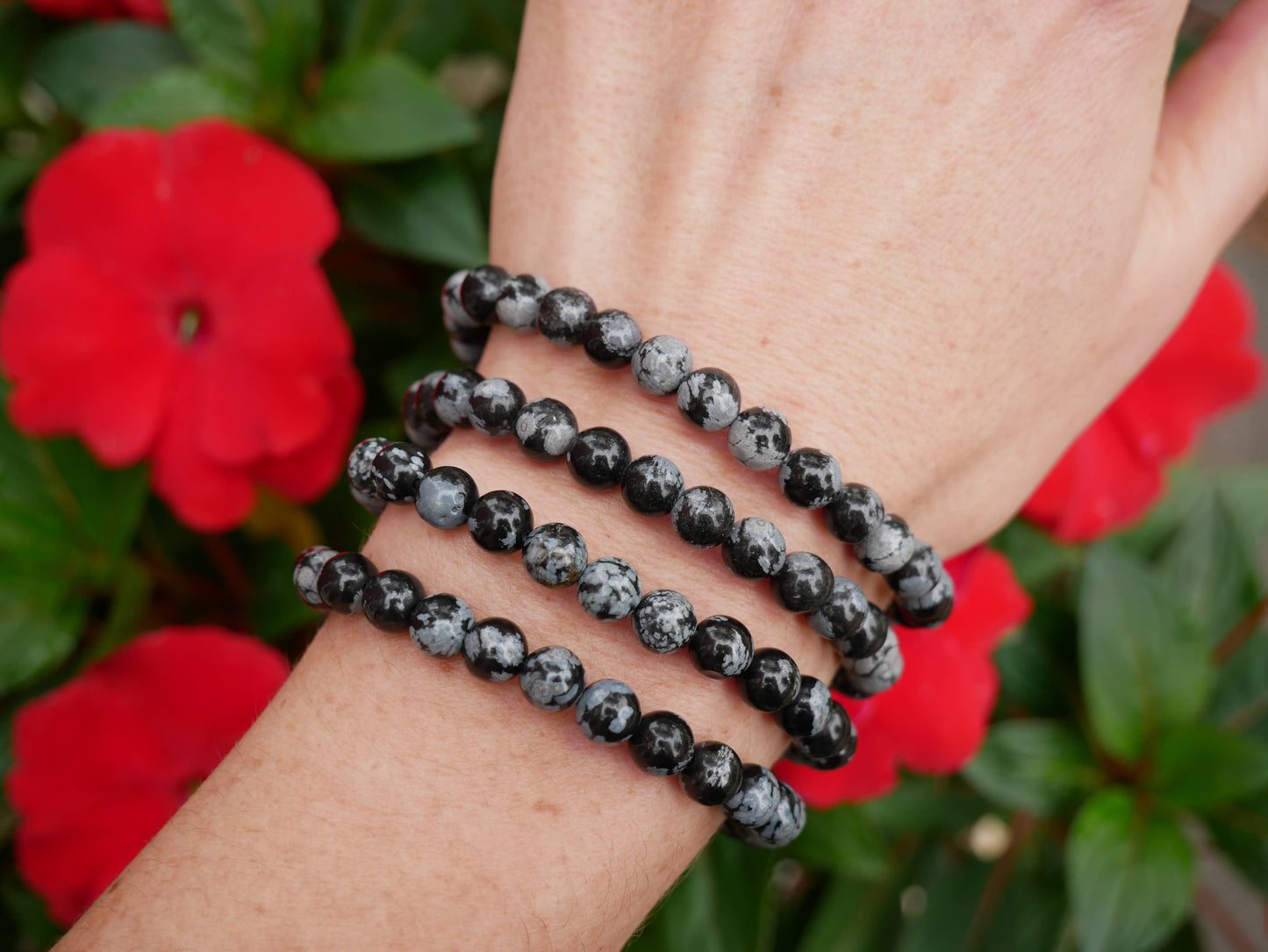 Snowflake Obsidian Beaded Bracelets 6mm
