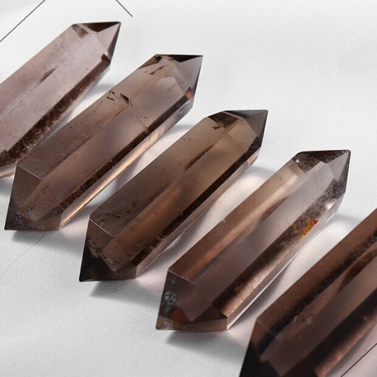 Double Terminated Smoky Quartz Crystal Point Tower Wand