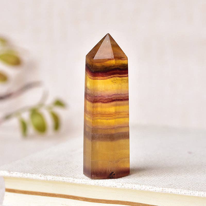 Natural Yellow Fluorite Crystal Obelisk Tower Point