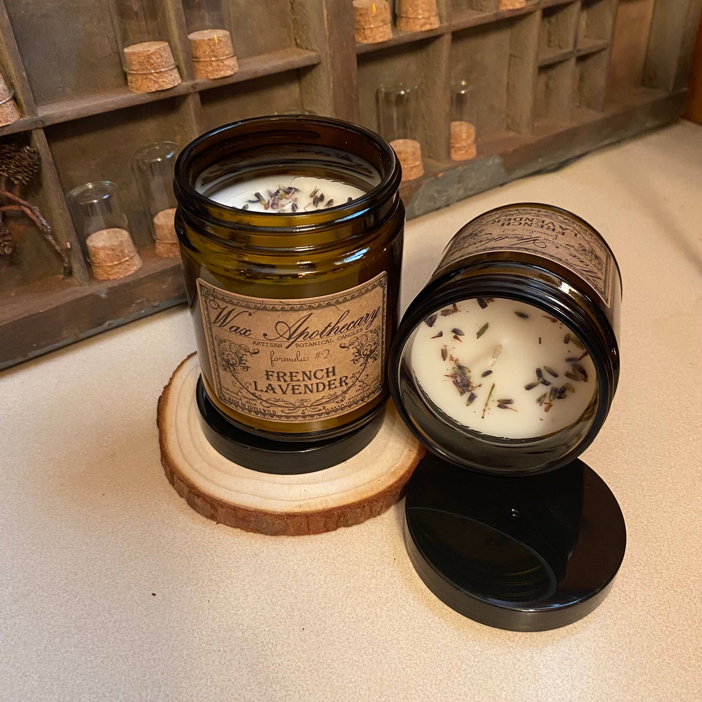 French Lavender 6oz Botanical Candle in Amber Glass Jar
