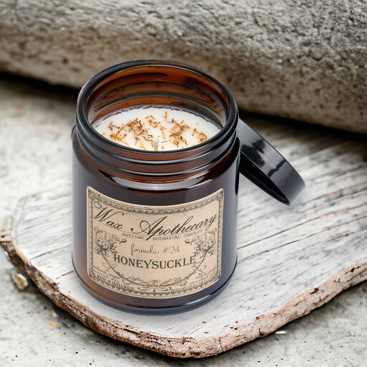Honeysuckle 6oz Botanical Candle in Amber Glass Jar