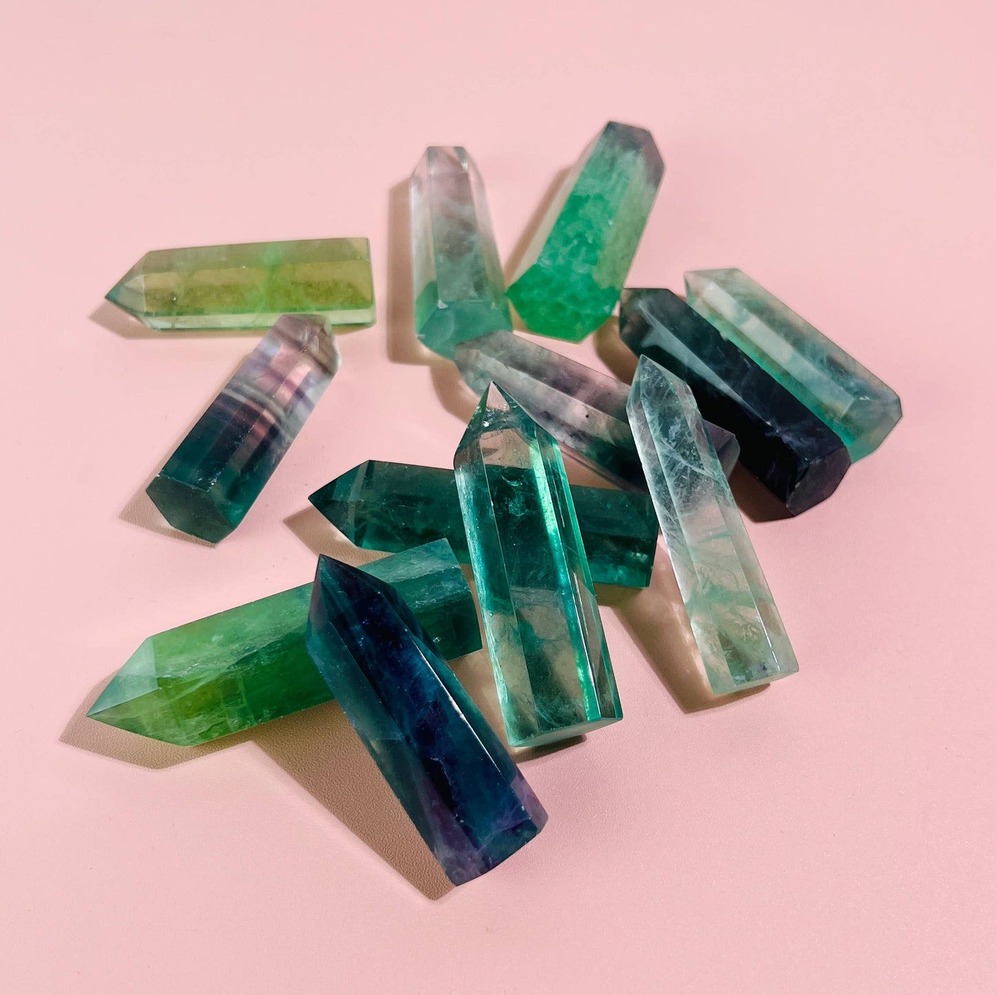 Natural Green Fluorite Quartz Crystal Point Spiritual Stone