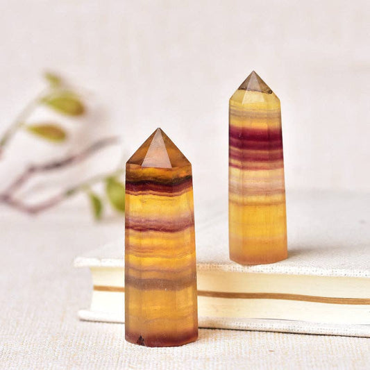 Natural Yellow Fluorite Crystal Obelisk Tower Point