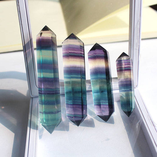 Rainbow Fluorite Double Terminated Crystal Point Tower Wand