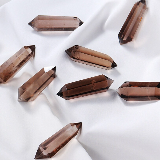 Double Terminated Smoky Quartz Crystal Point Tower Wand