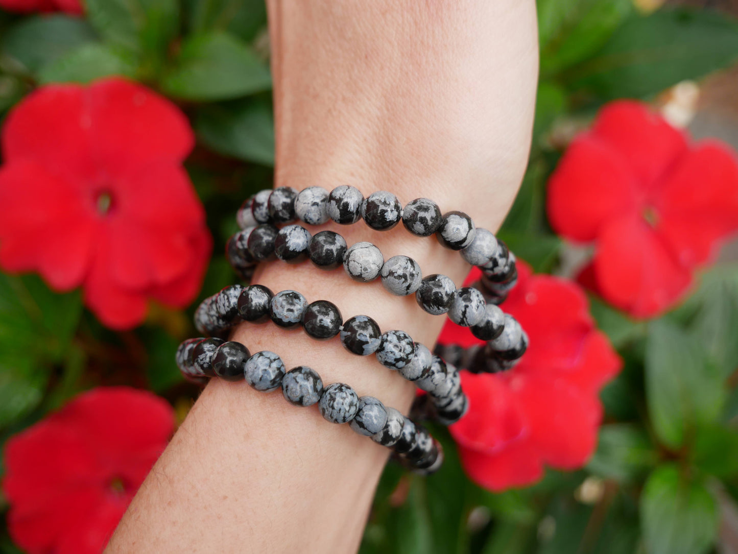 Snowflake Obsidian Beaded Bracelets 6mm