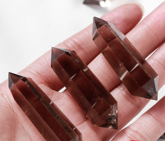 Double Terminated Smoky Quartz Crystal Point Tower Wand