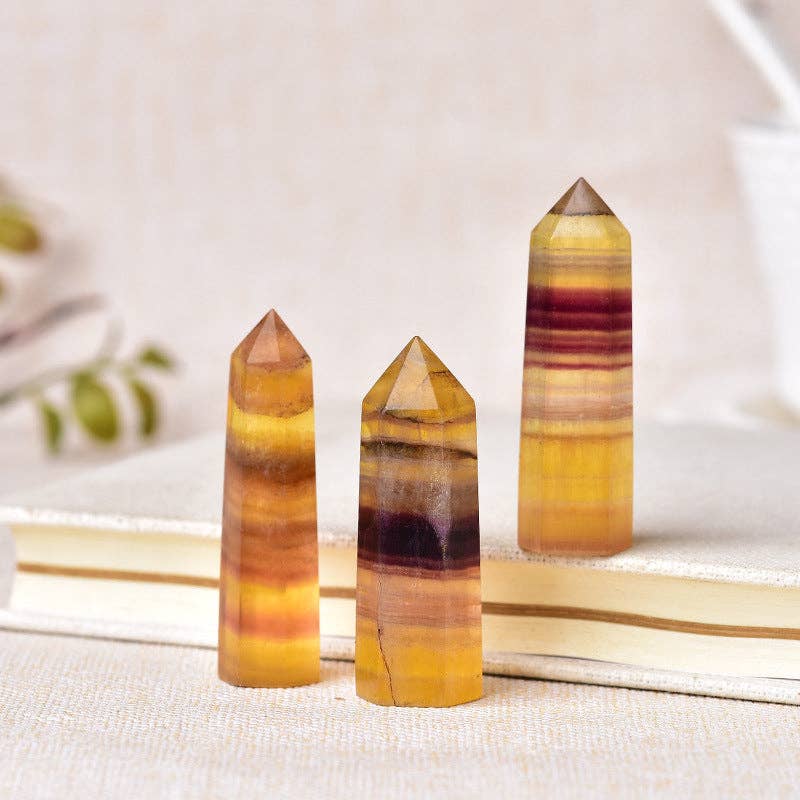 Natural Yellow Fluorite Crystal Obelisk Tower Point