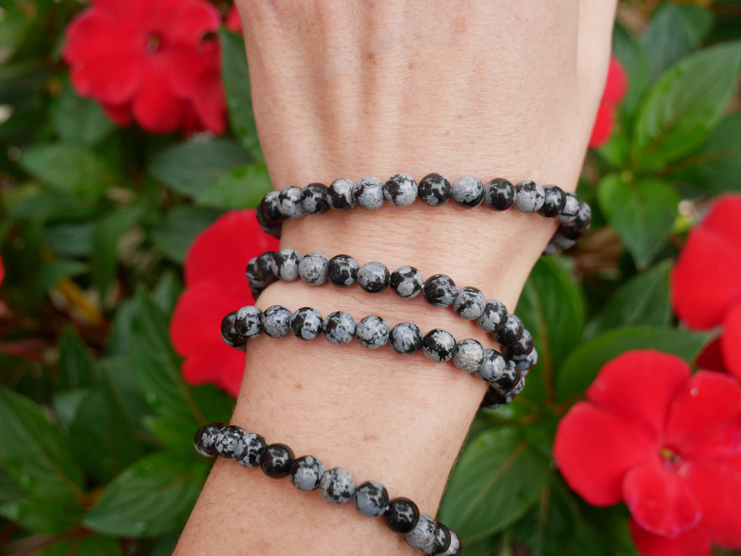 Snowflake Obsidian Beaded Bracelets 6mm