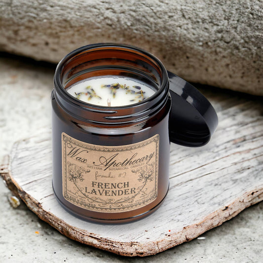 French Lavender 6oz Botanical Candle in Amber Glass Jar